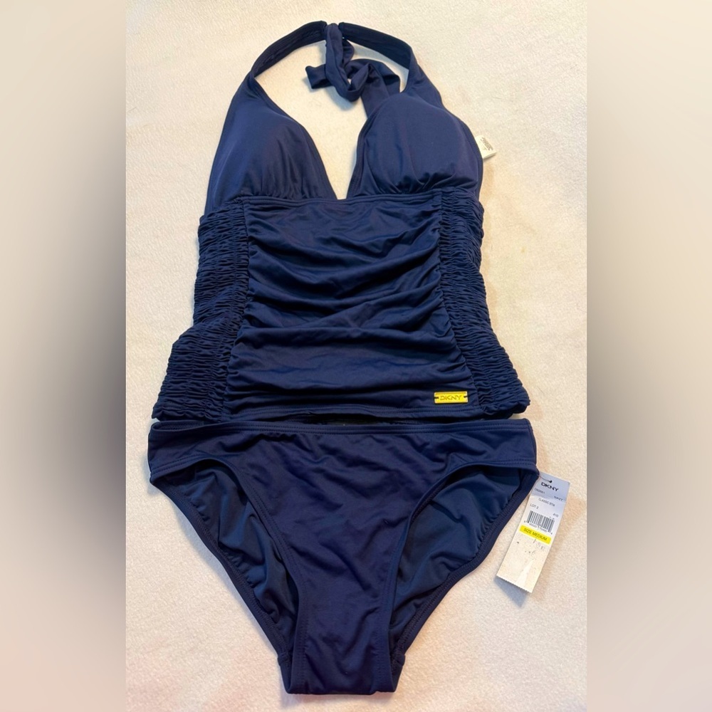 New DKNY Navy Blue Halter Tankini. Size Medium.